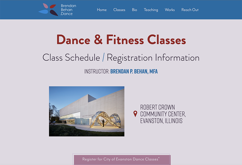 Screenshot of community dance program website page